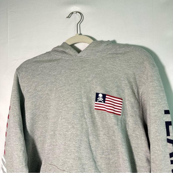 NWOT SoulCycle Gray Hoodie with Flag Design Skull Bike Comfy Loungewear - Picture 4 of 8